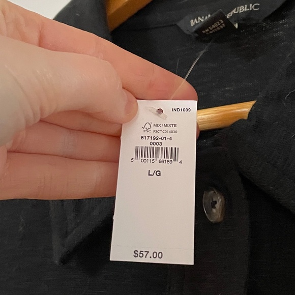 NWT Banana Republic Black Cotton Polo Shirt Button Up Size Large - Picture 3 of 5